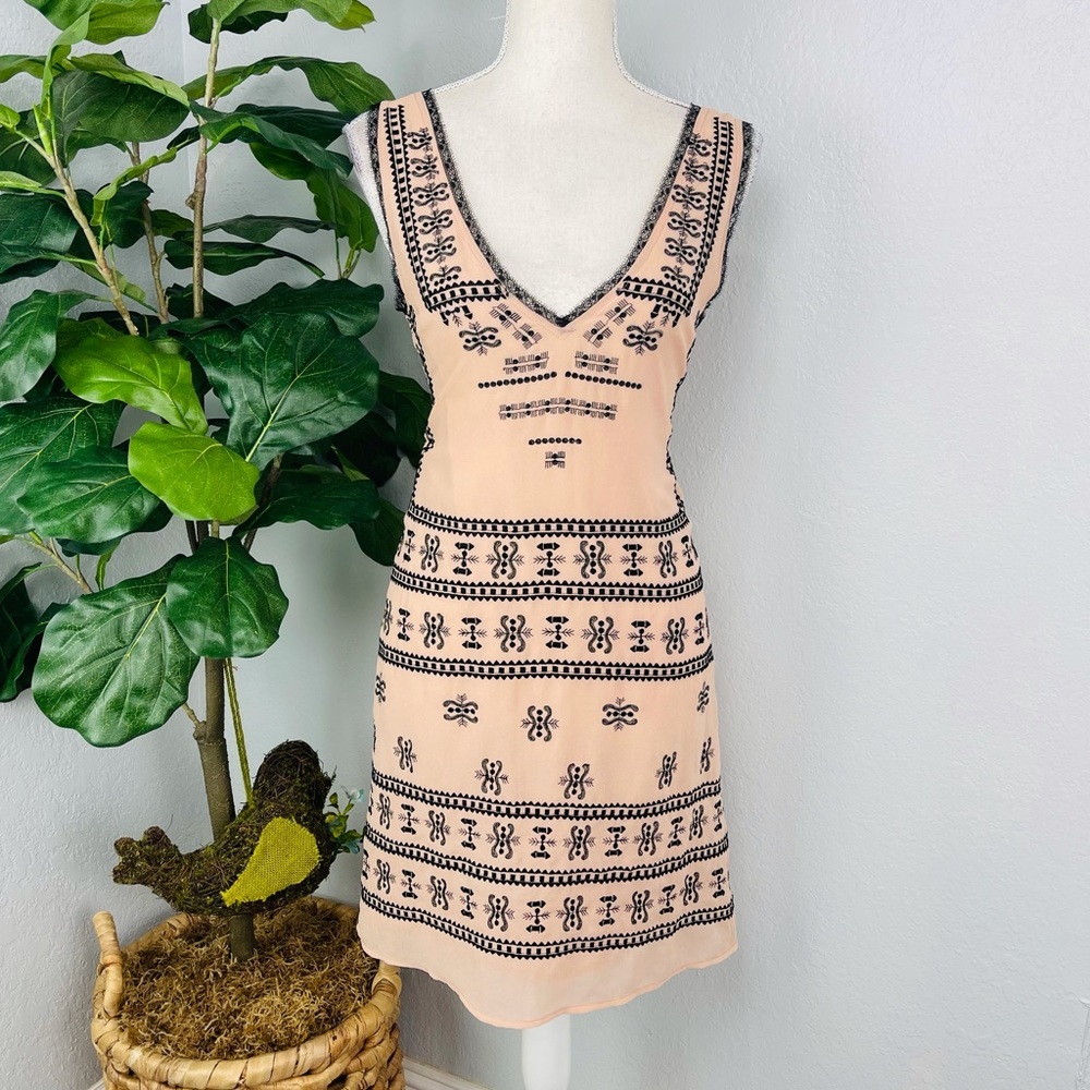 Embroidered Peach and Black Dress